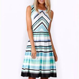 BRAND NEW DANNY AND NICOLE SPEARMINT MULTI STRIPE A-LINE DRESS